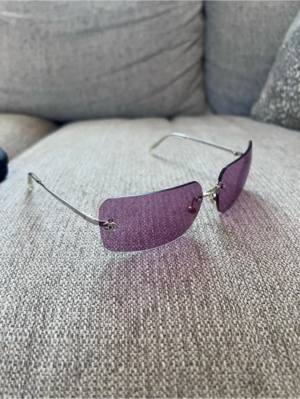 Chanel 4017 Vintage Rimless Purple Sunglasses with Silver Frame